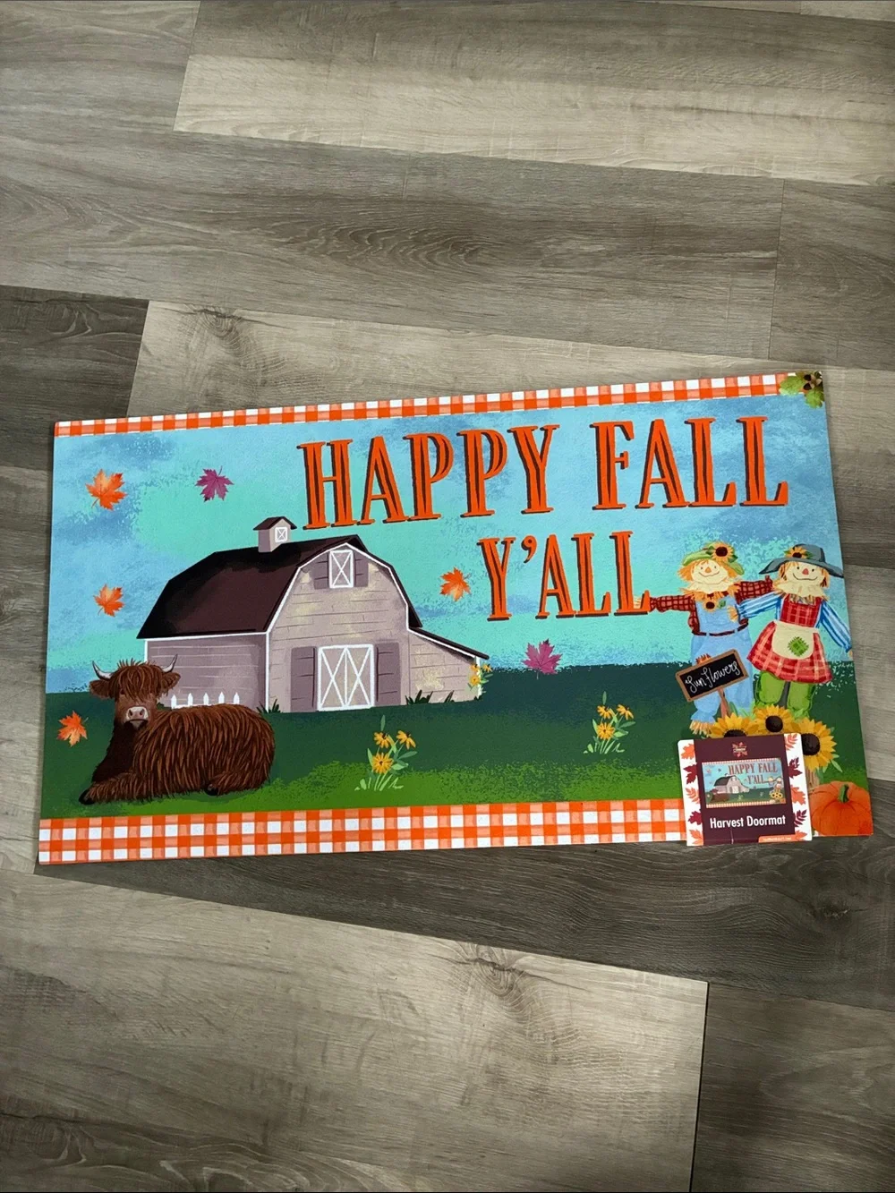 NWT- Happy Fall Y'all- Fall Harvest Doormat with Anti Skid Rubber Back 16x28